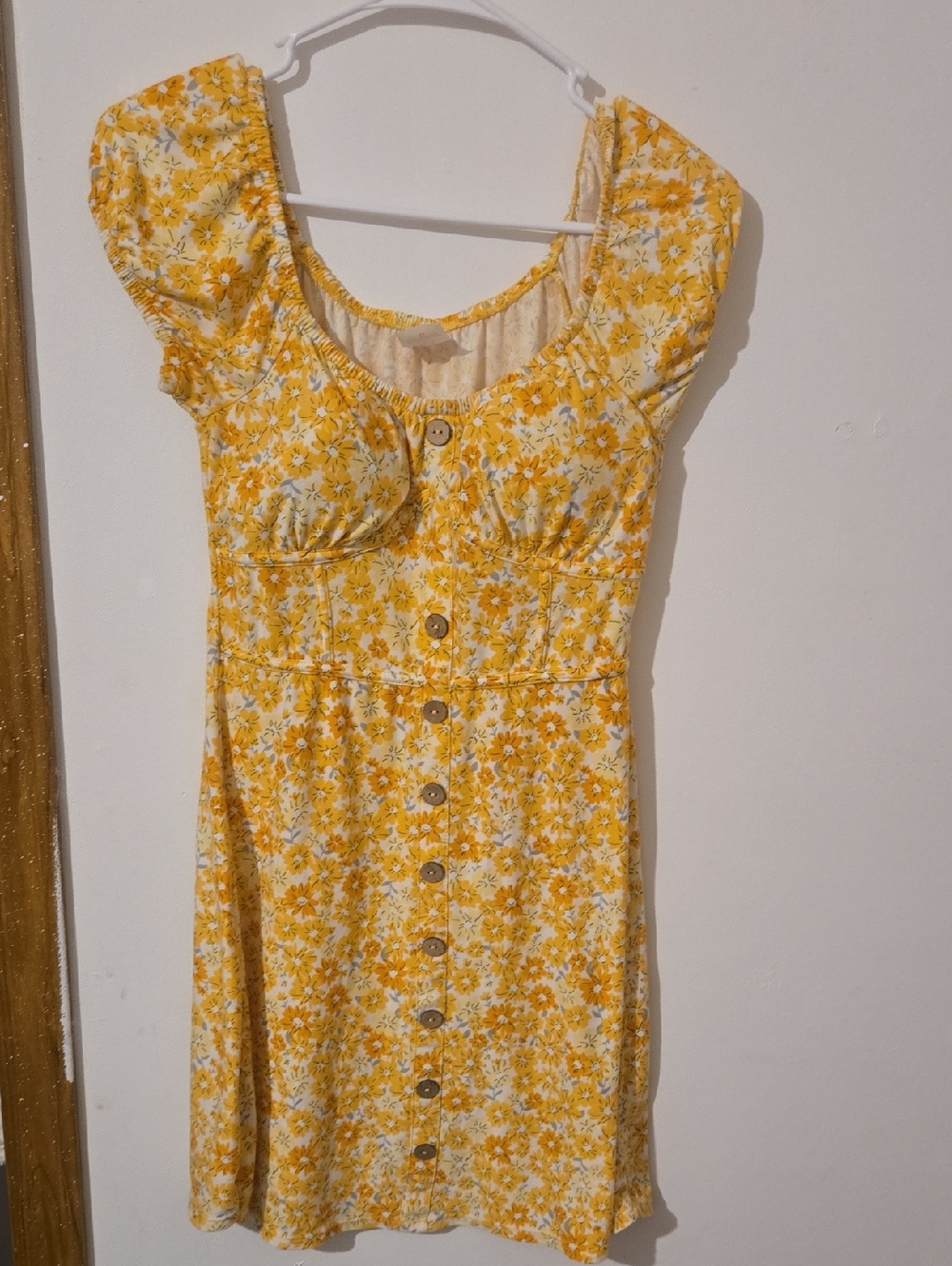 🧁Yellow Floral Button-Front Mini Dress